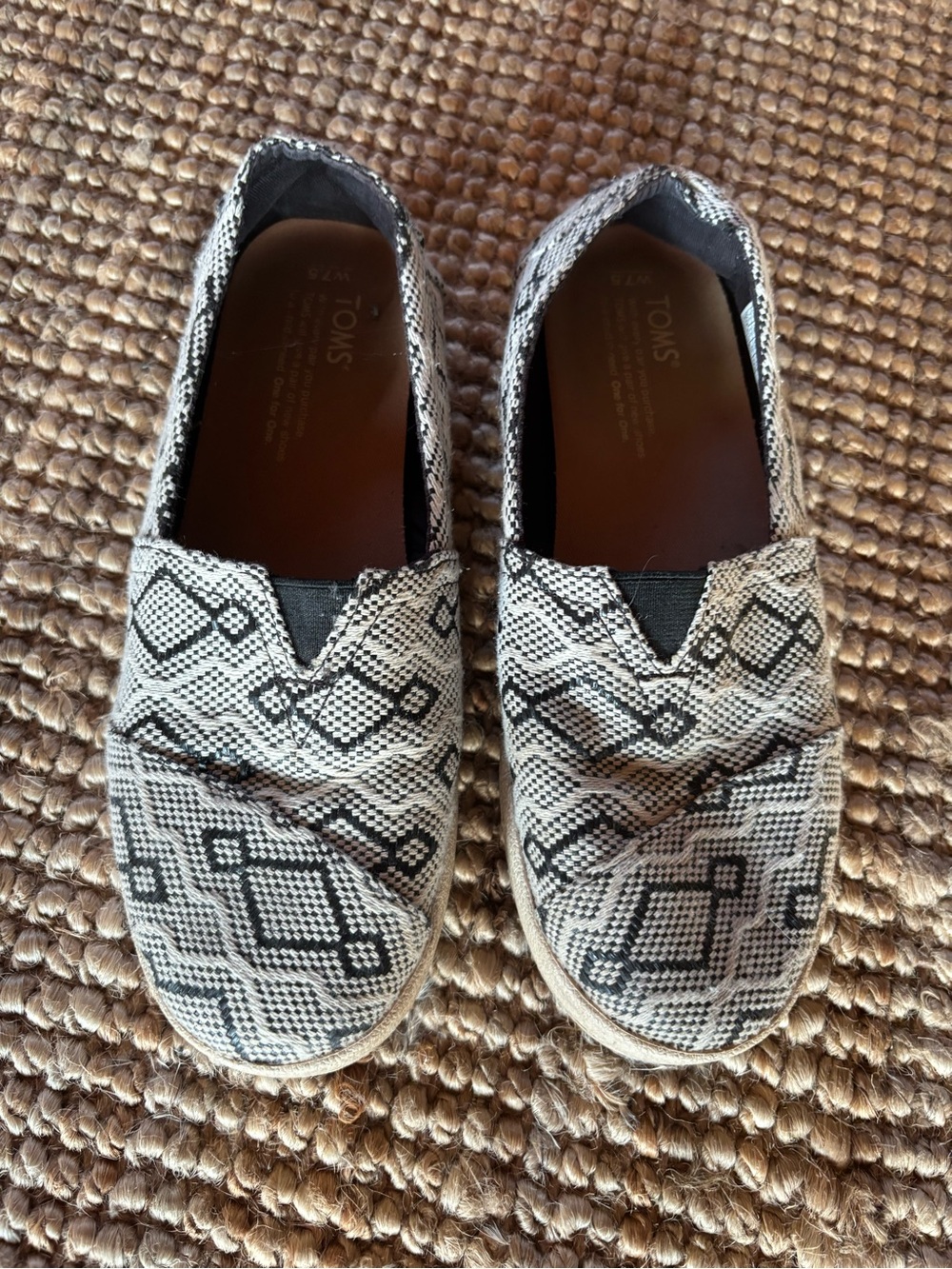 Toms Black & White Patterned Slip-Ons